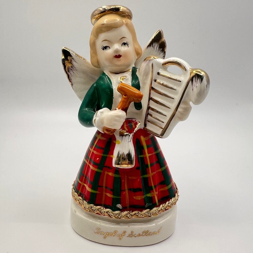 Vintage 50s Art Gift Angel Of Scotland Figurine Porcelain Girl 1958 Japan 4.25"
